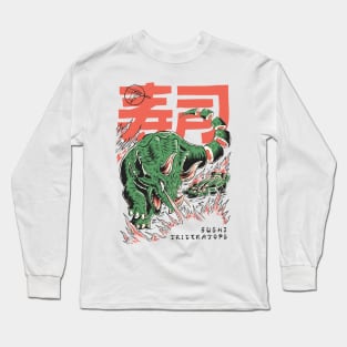 Vintage Japanese Sushi Triceratops // Retro Dinosaur Manga Long Sleeve T-Shirt